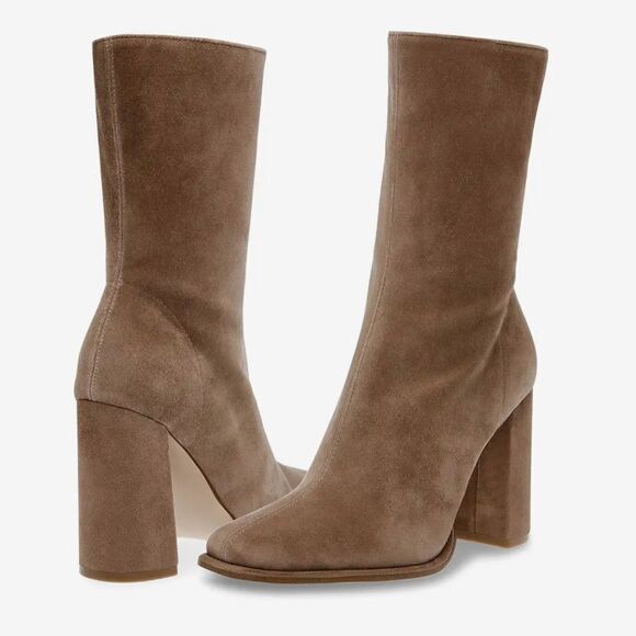 Steve Madden Lockwood Suede Mid Shaft Zip Up Block Heel Boots in Tan Sz 10 NWOB - Picture 1 of 8